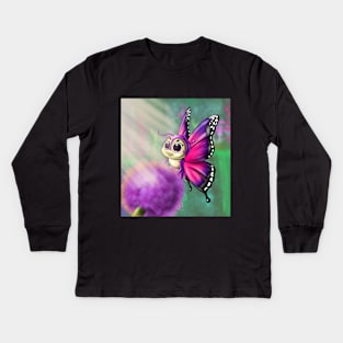 Purple Butterfly on Allium Kids Long Sleeve T-Shirt